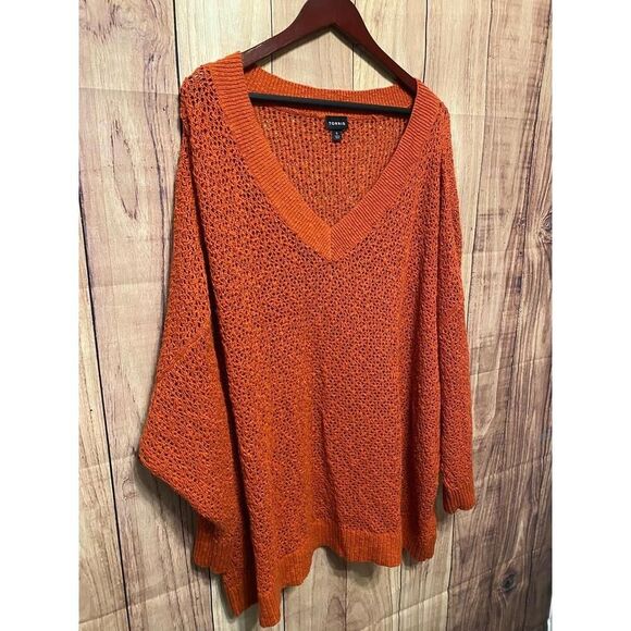 Torrid 6 Reddish/Orange Open Stitch Pullover V-Neck Sweater Pullover shirt - Picture 4 of 9